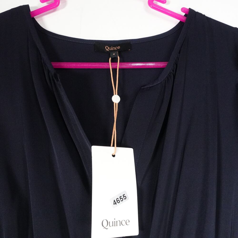 New Quince Silk Tiered Maxi Dress Women’s Small Navy Blue Maxi 4655 - Picture 8 of 11